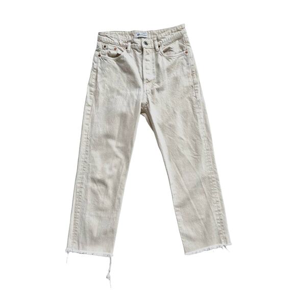 Zara Raw Hem High Rise Straight Jeans in Cream Size 6 - Picture 1 of 11
